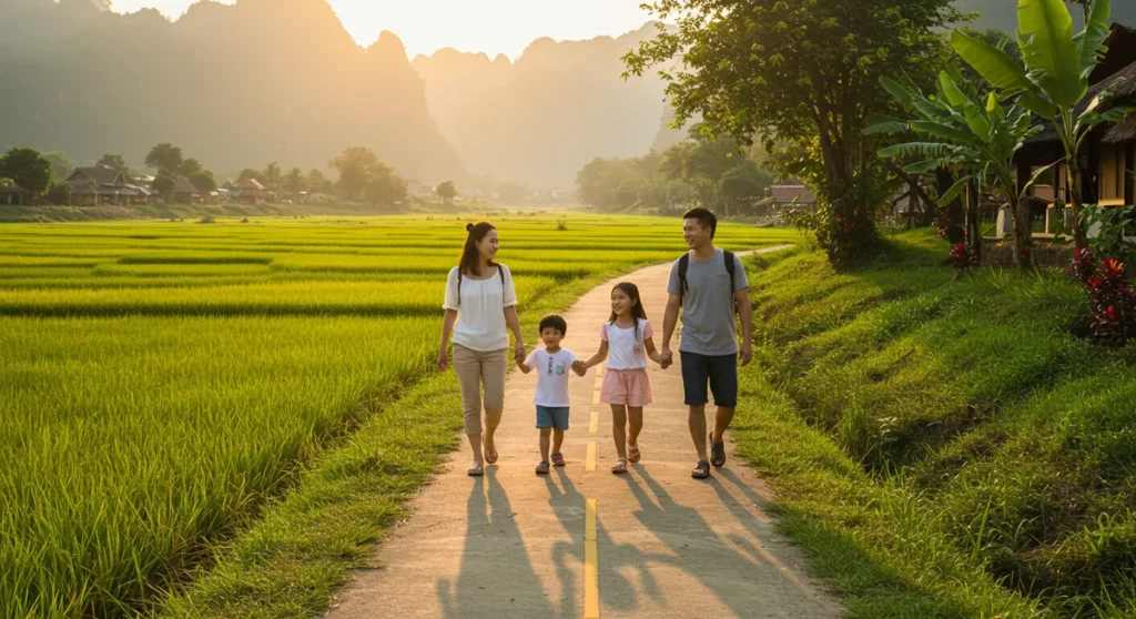 family-friendly vang vieng walking routes - vang vieng walking tour guide