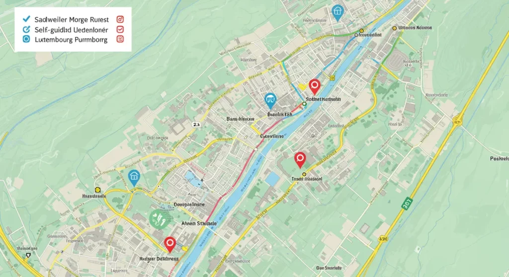 map of self-guided walking routes sandweiler - sandweiler walking tour guide